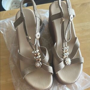 Elegant Beige Sandals with Gemstone Accents